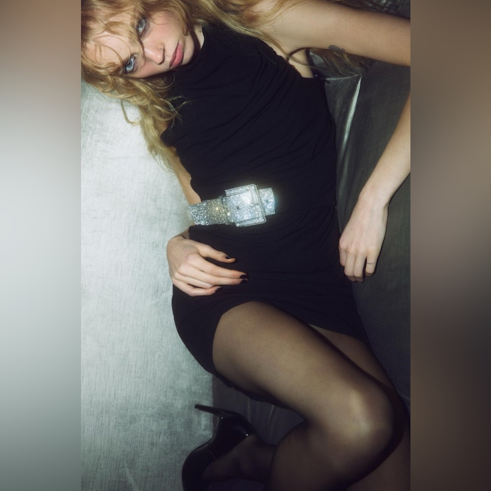 Zara Black Belted Draped Dress